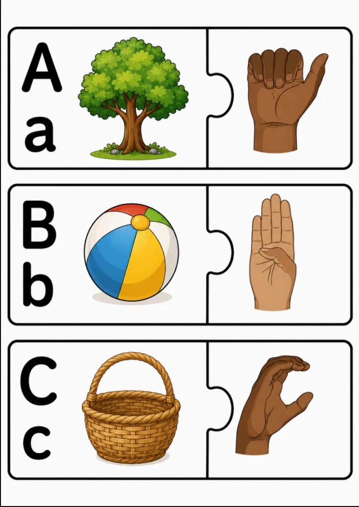 Rompecabezas del Alfabeto en LSM — A, B y C